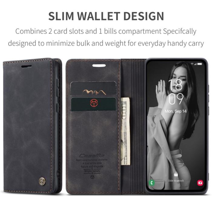 Bild 6, CASEME CASEME Galaxy A55 5G Fodral Flip Retro Läder Svart - Teknikhallen.se