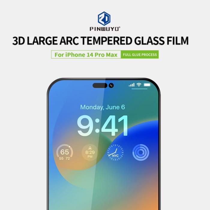 Bild 3, PINWUYO PINWUYO iPhone 14 Pro Max Skärmskydd 3D Heltäckande Härdat Glas - Teknikhallen.se