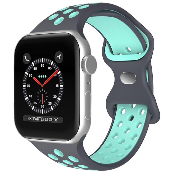 Bild 2, ColorPop Sportarmband Dual-Color Apple Watch 42/44/45/46/49 mm (M/L) Grå/Teal - Teknikhallen.se