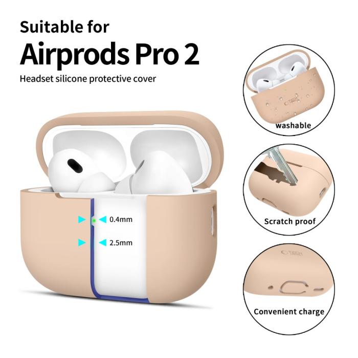 Bild 2, Tech-Protect Tech-Protect AirPods Pro 1/2 Skal Silikon Caffe Latte - Teknikhallen.se