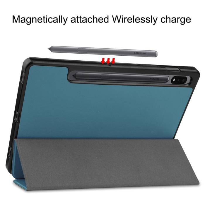 Bild 6,  Samsung Galaxy Tab S7 / Tab S8 Fodral Tri-Fold Pennhållare Mörk Grön - Teknikhallen.se