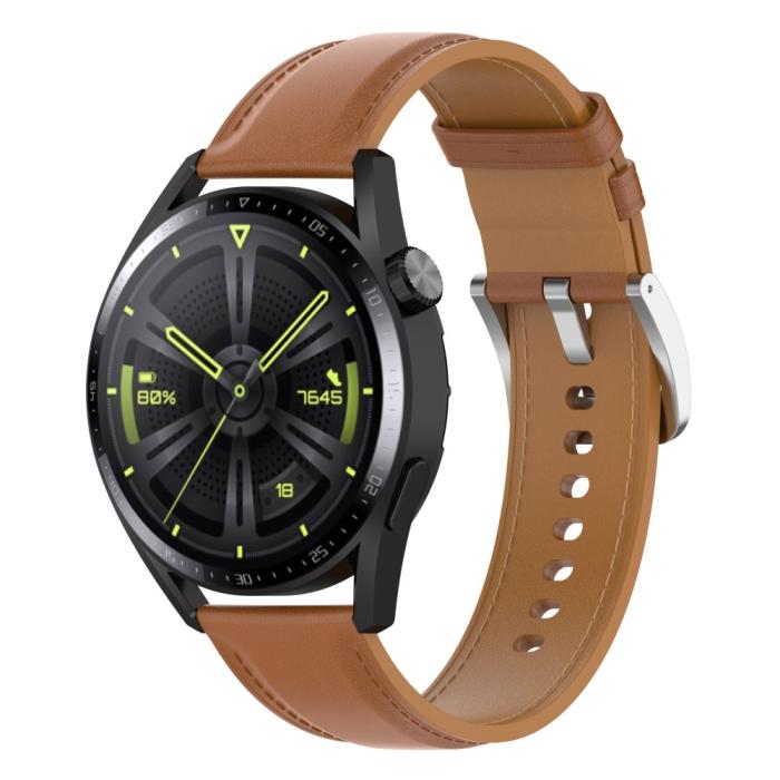 Bild 2,  Äkta Läder Armband Smartwatch (22 mm) Brun - Teknikhallen.se