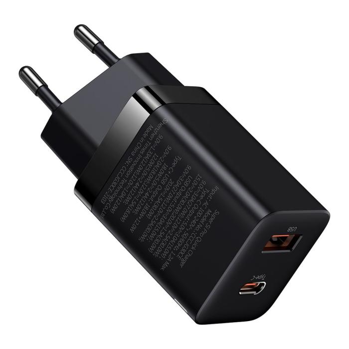 Bild 2, BASEUS Baseus 30W Super Pro USB-C / USB-A PD QC Väggladdare Svart - Teknikhallen.se