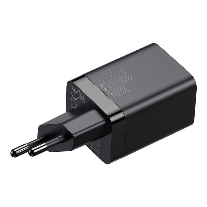 Bild 3, BASEUS Baseus 30W Super Pro USB-C / USB-A PD QC Väggladdare Svart - Teknikhallen.se