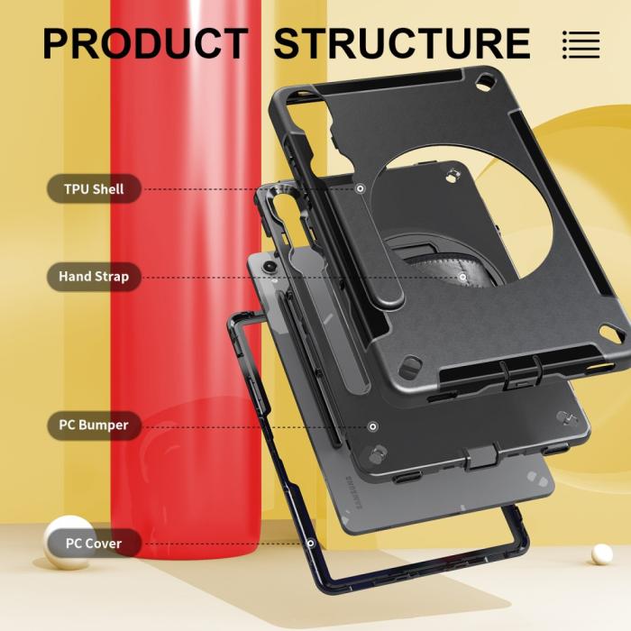 Bild 2,  Samsung Galaxy Tab S9 Skal 360 Rotation Shockproof Med Rem - Teknikhallen.se