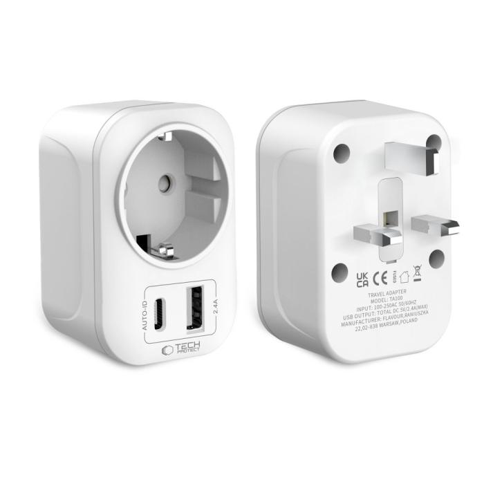 Bild 2, Tech-Protect Tech-Protect Reseadapter UK Till EU Vit - Teknikhallen.se