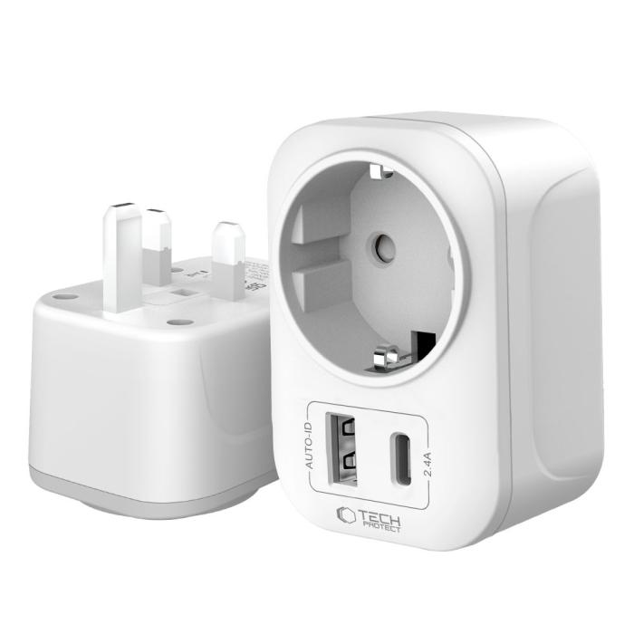 Bild 3, Tech-Protect Tech-Protect Reseadapter UK Till EU Vit - Teknikhallen.se