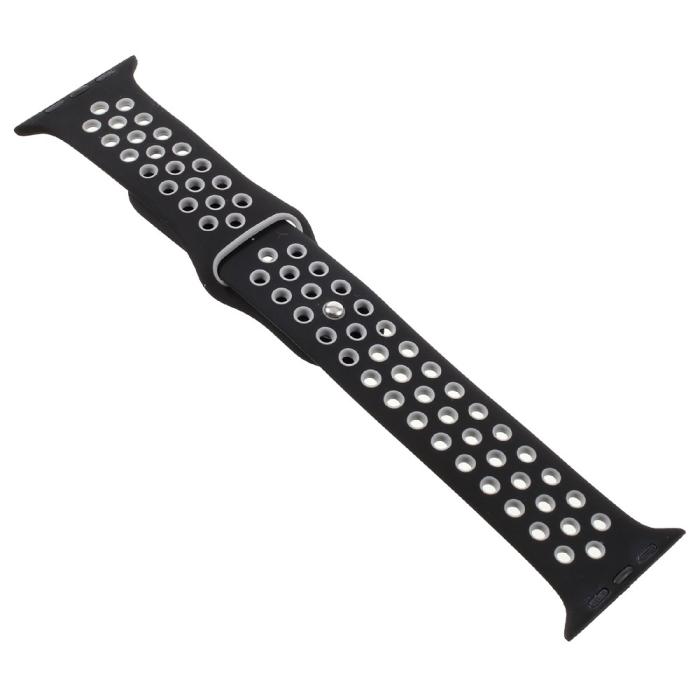 Bild 2,  Ihåligt Silikon Armband Apple Watch 42/44/45/46/49 mm Svart/Grå - Teknikhallen.se