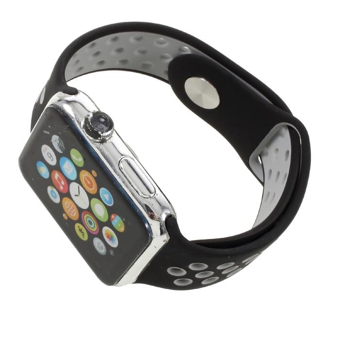 Bild 3,  Ihåligt Silikon Armband Apple Watch 42/44/45/46/49 mm Svart/Grå - Teknikhallen.se