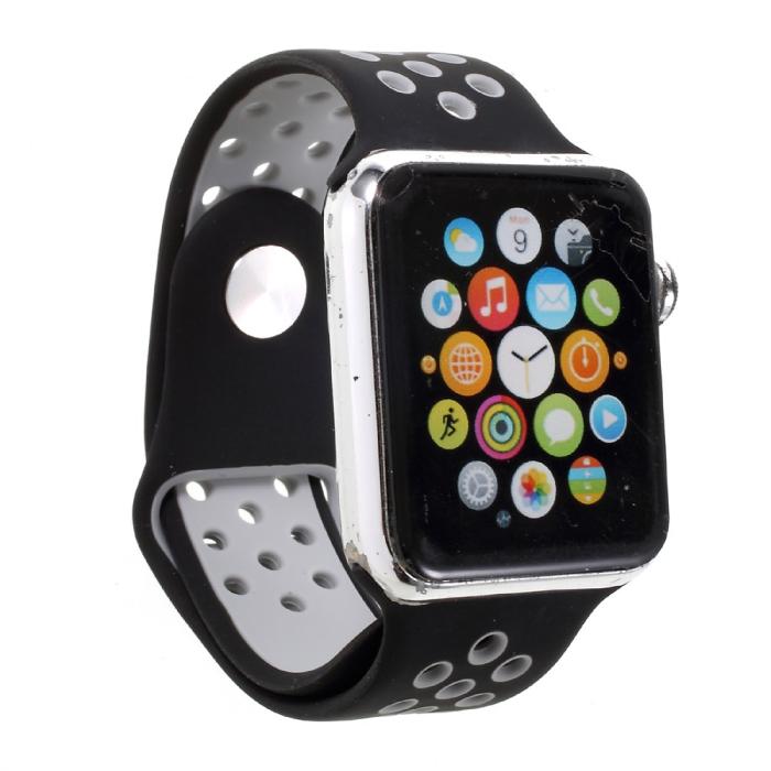 Bild 5,  Ihåligt Silikon Armband Apple Watch 42/44/45/46/49 mm Svart/Grå - Teknikhallen.se