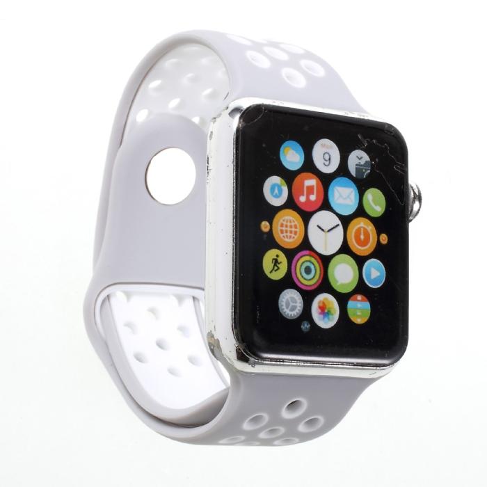 Bild 2,  Ihåligt Silikon Armband Apple Watch 42/44/45/46/49 mm Grå/Vit - Teknikhallen.se