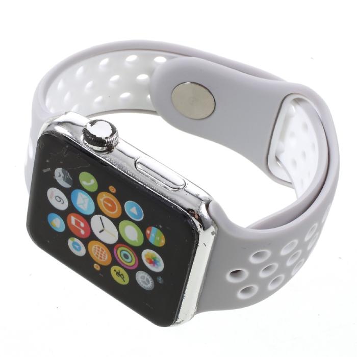 Bild 4,  Ihåligt Silikon Armband Apple Watch 42/44/45/46/49 mm Grå/Vit - Teknikhallen.se