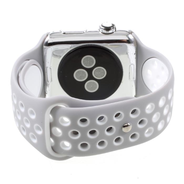 Bild 5,  Ihåligt Silikon Armband Apple Watch 42/44/45/46/49 mm Grå/Vit - Teknikhallen.se
