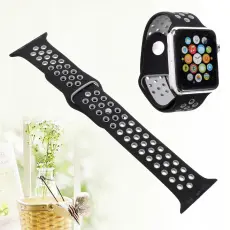  Ih&aring;ligt Silikon Armband Apple Watch 42/44/45/46/49 mm Svart/Gr&aring; - Teknikhallen.se