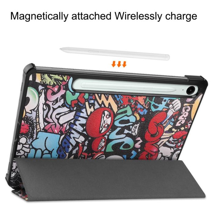 Bild 4,  Samsung Galaxy Tab S9 FE Fodral Tri-Fold Läder Graffiti - Teknikhallen.se