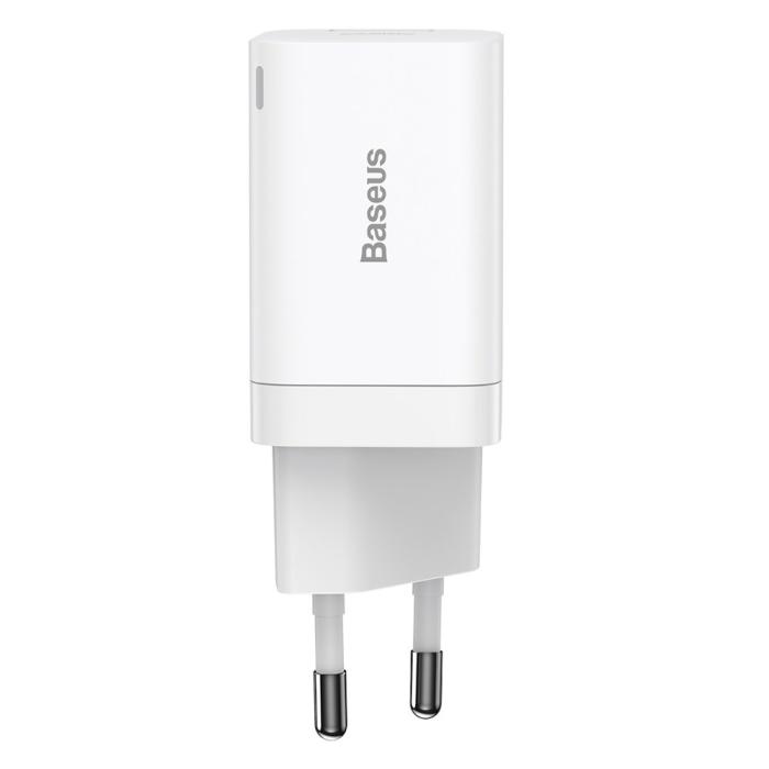 Bild 3, BASEUS Baseus 30W Super Pro USB-C / USB-A PD QC Väggladdare Vit - Teknikhallen.se