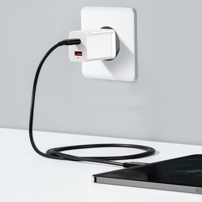 Bild 4, BASEUS Baseus 30W Super Pro USB-C / USB-A PD QC Väggladdare Vit - Teknikhallen.se
