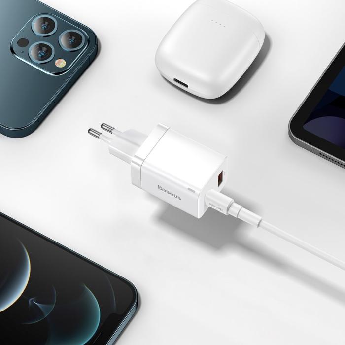 Bild 5, BASEUS Baseus 30W Super Pro USB-C / USB-A PD QC Väggladdare Vit - Teknikhallen.se