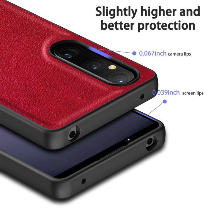 Bild 4,  Sony Xperia 1 V Skal Retro Läder Röd - Teknikhallen.se
