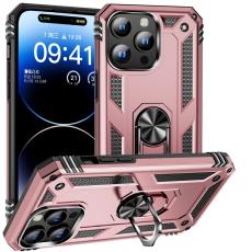  iPhone 15 Pro Max Skal Shockproof Armor Ring Ros&eacute;guld - Teknikhallen.se