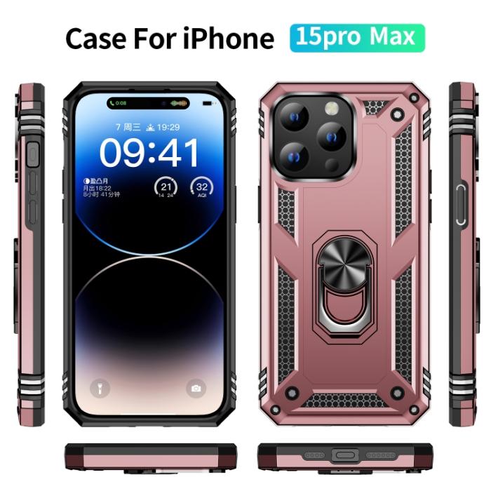 Bild 2,  iPhone 15 Pro Max Skal Shockproof Armor Ring Roséguld - Teknikhallen.se