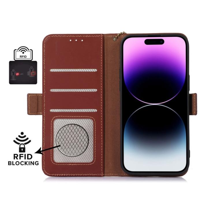 Bild 4,  Xiaomi 13 Lite 5G Fodral RFID Äkta Läder Brun - Teknikhallen.se
