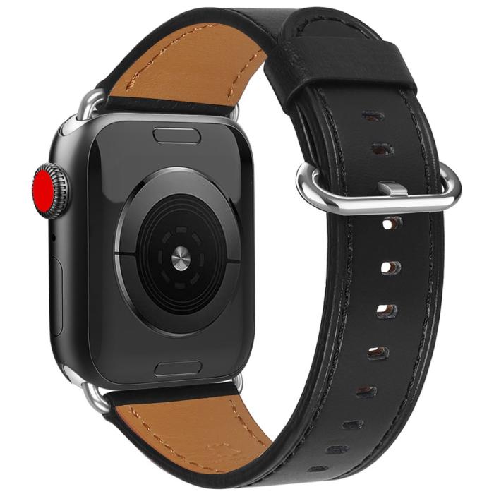 Bild 2,  Äkta Läder Armband Apple Watch 42/41/40/38 mm - Svart - Teknikhallen.se