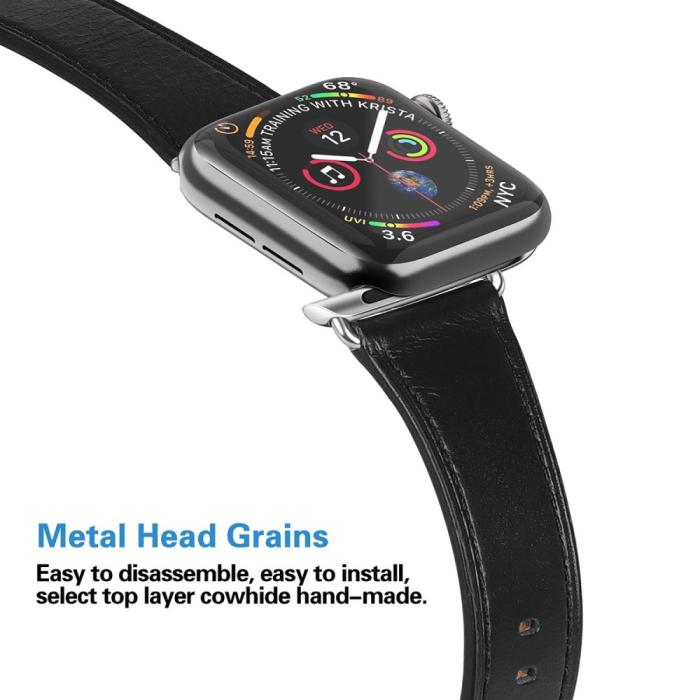 Bild 3,  Äkta Läder Armband Apple Watch 42/41/40/38 mm - Svart - Teknikhallen.se