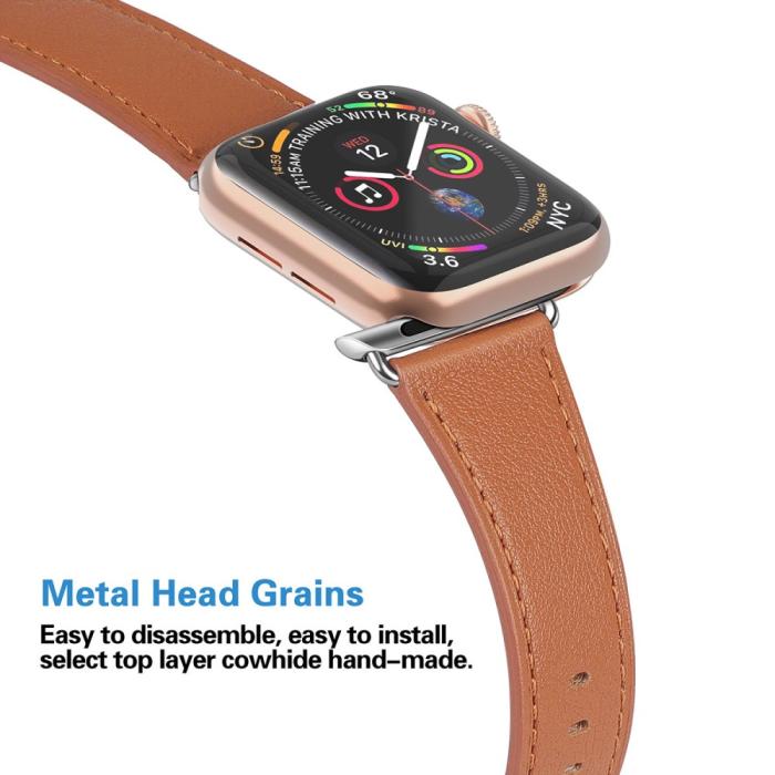 Bild 3,  Äkta Läder Armband Apple Watch 42/41/40/38 mm - Brun - Teknikhallen.se