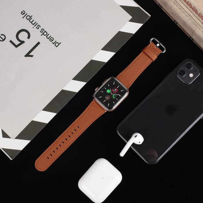 Bild 5,  Äkta Läder Armband Apple Watch 42/41/40/38 mm - Brun - Teknikhallen.se
