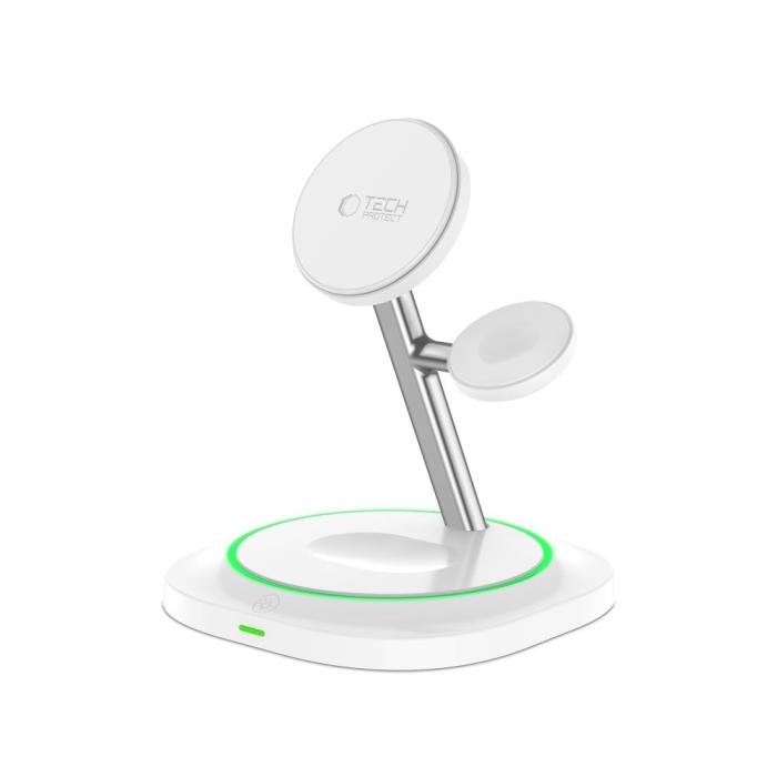 Bild 4, Tech-Protect Tech-Protect 15W Qi 3in1 Magnetisk MagSafe Laddare Vit - Teknikhallen.se