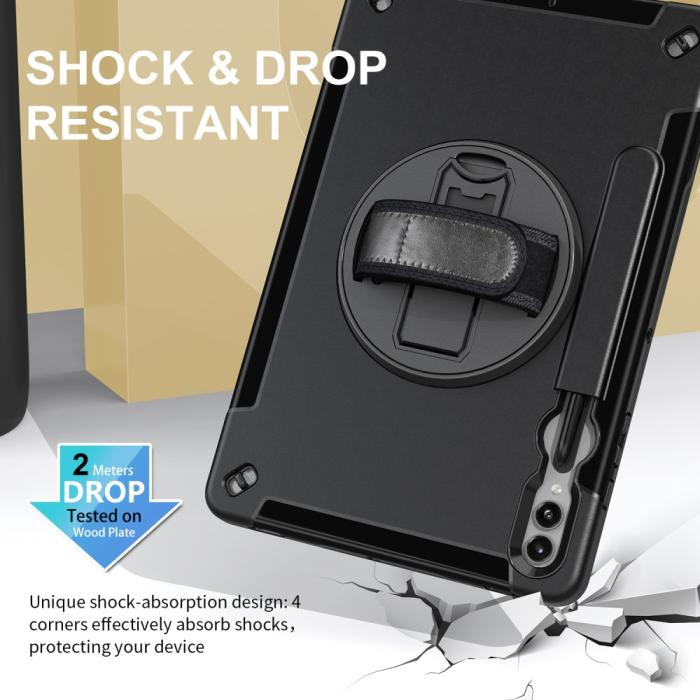 Bild 2,  Samsung Galaxy Tab S9 Plus Skal 360 Rotation Shockproof Med Rem - Teknikhallen.se