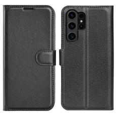  Samsung Galaxy S24 Ultra Fodral L&auml;der Litchi Svart - Teknikhallen.se