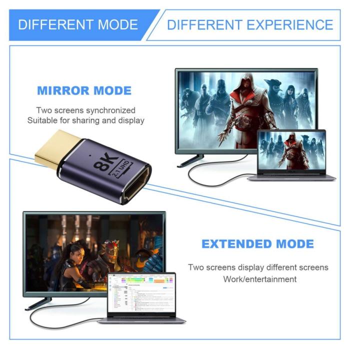 Bild 4,  HDMI Hane - HDMI 2.1 Hona 8K 60Hz UHD Adapter Blå - Teknikhallen.se