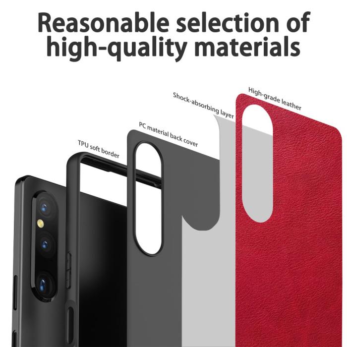 Bild 6,  Sony Xperia 1 V Skal Retro Läder Röd - Teknikhallen.se