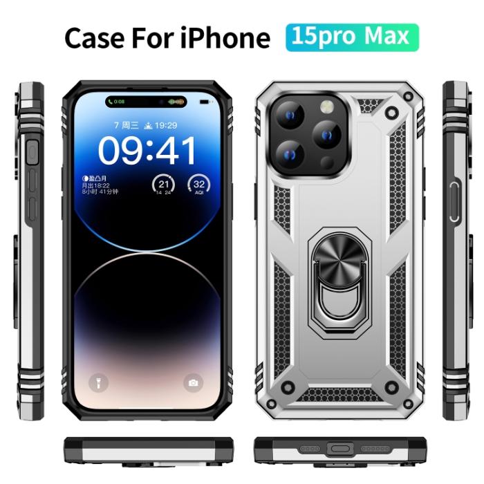 Bild 2,  iPhone 15 Pro Max Skal Shockproof Armor Ring Silver - Teknikhallen.se