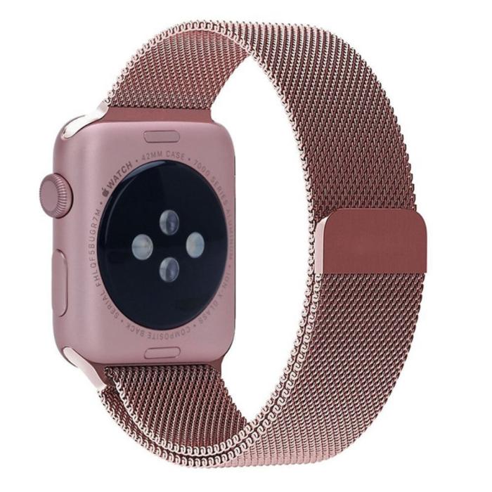 Bild 2,  Milanese Loop Metall Armband Apple Watch 42/44/45/46/49 mm Rosa - Teknikhallen.se