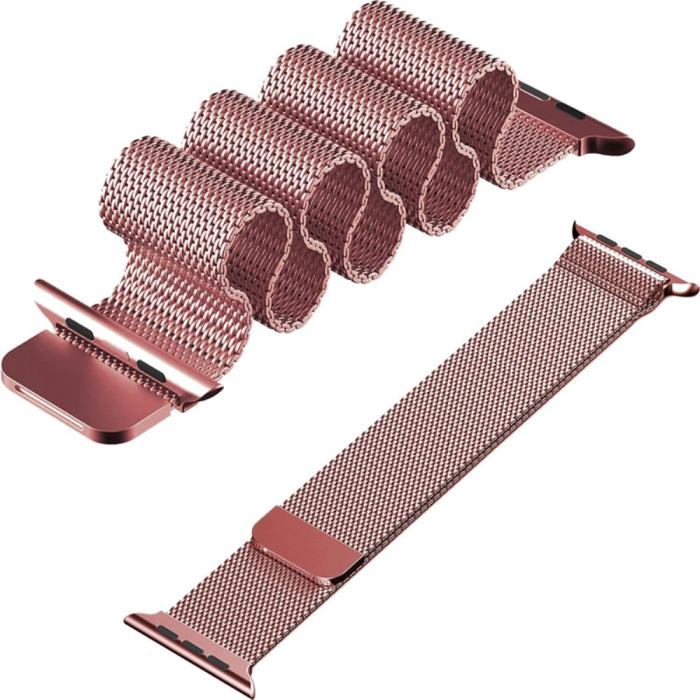 Bild 5,  Milanese Loop Metall Armband Apple Watch 42/44/45/46/49 mm Rosa - Teknikhallen.se