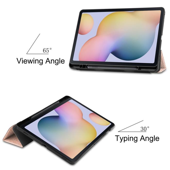 Bild 3,  Samsung Galaxy Tab S7 / Tab S8 Fodral Tri-Fold Pennhållare Roséguld - Teknikhallen.se