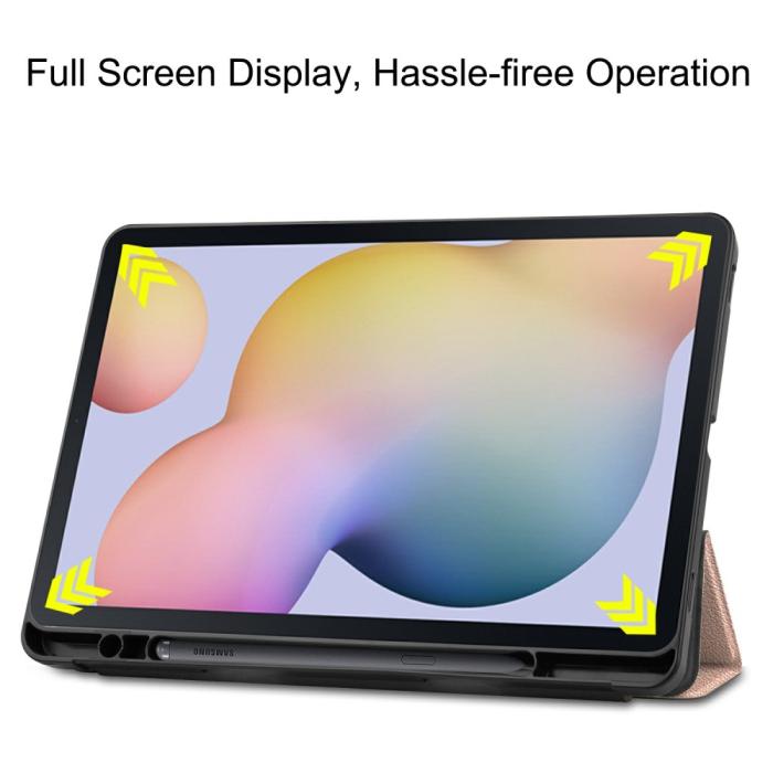 Bild 4,  Samsung Galaxy Tab S7 / Tab S8 Fodral Tri-Fold Pennhållare Roséguld - Teknikhallen.se