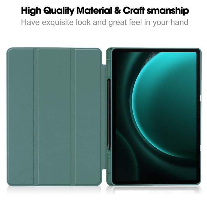 Bild 2,  Galaxy Tab S9 FE Plus Fodral Tri-Fold Pennhållare Svartgrön - Teknikhallen.se