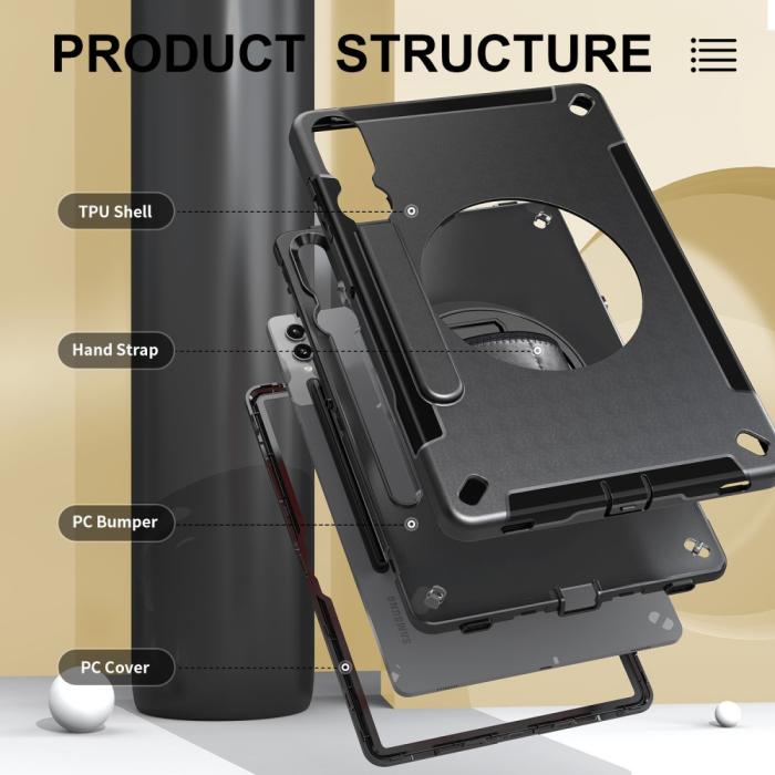 Bild 3,  Samsung Galaxy Tab S9 Plus Skal 360 Rotation Shockproof Med Rem - Teknikhallen.se