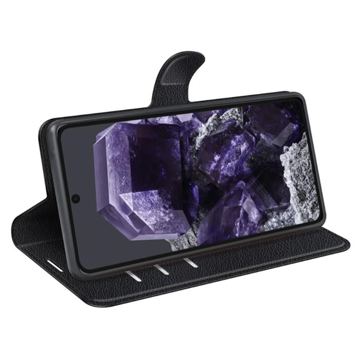 Bild 3,  Google Pixel 8A Litchi Läder Fodral Svart - Teknikhallen.se