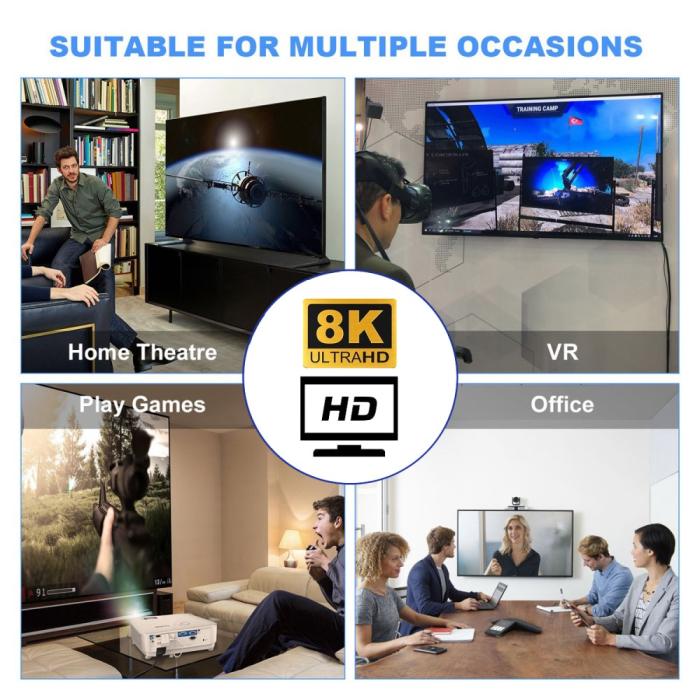 Bild 5,  HDMI Hane - HDMI 2.1 Hona 8K 60Hz UHD Adapter Blå - Teknikhallen.se