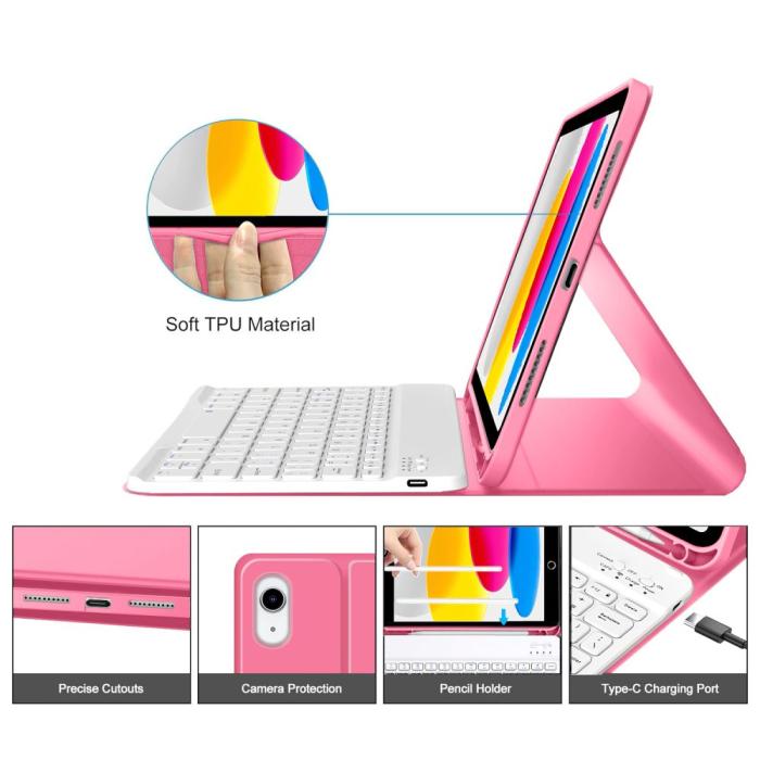 Bild 5, Tech-Protect Tech-Protect iPad 11 2025/10.9 2022 Fodral SC Tangentbord Magenta - Teknikhallen.se