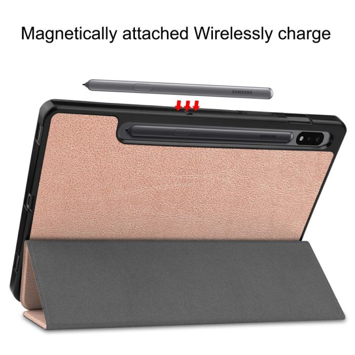 Bild 6,  Samsung Galaxy Tab S7 / Tab S8 Fodral Tri-Fold Pennhållare Roséguld - Teknikhallen.se
