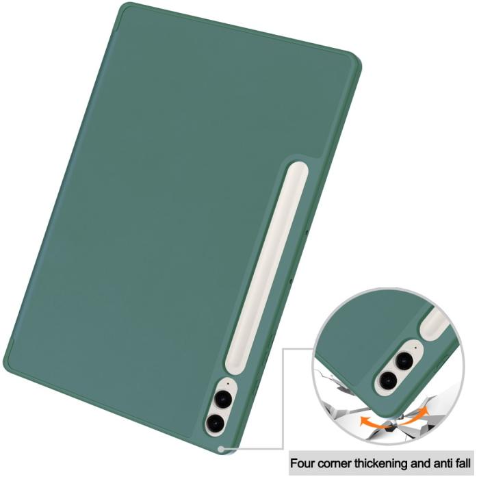 Bild 6,  Galaxy Tab S9 FE Plus Fodral Tri-Fold Pennhållare Svartgrön - Teknikhallen.se