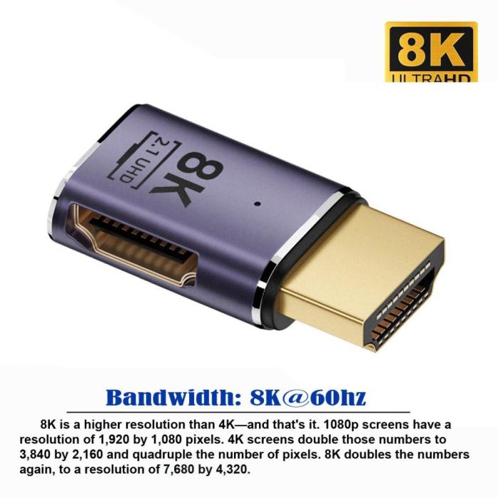 Bild 6,  HDMI Hane - HDMI 2.1 Hona 8K 60Hz UHD Adapter Blå - Teknikhallen.se