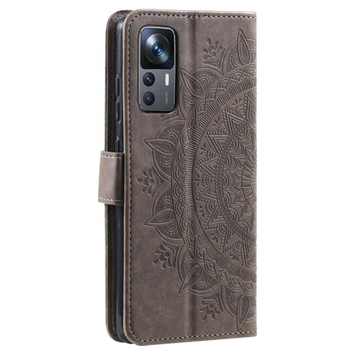 Bild 6,  Xiaomi 12T / 12T Pro Fodral Mandala Läder Grå - Teknikhallen.se