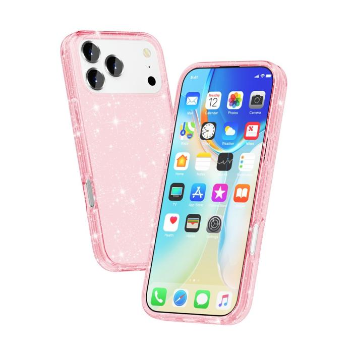Bild 3,  iPhone 17 Pro Skal Hybrid Glitter Rosa - Teknikhallen.se